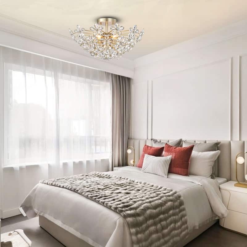 Rosa 6-Light Daisy Flower Crystal Large Size Flush Mount - Brushed Silver-ish Champagne