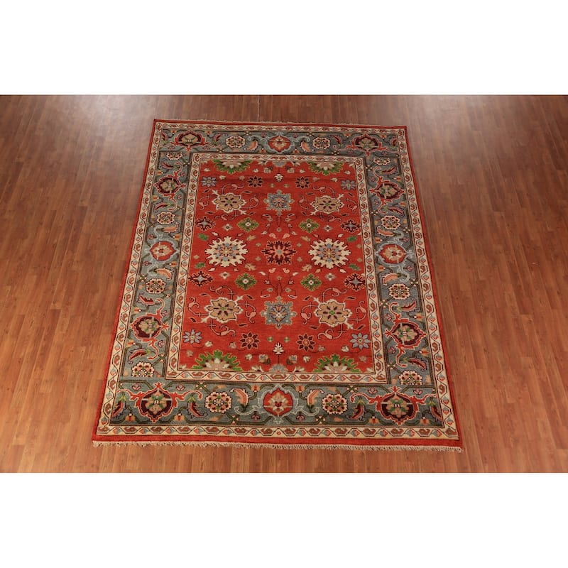 All-Over Floral Heriz Serapi Indian Area Rug Handmade Wool Carpet - 8'0"x 9'11"