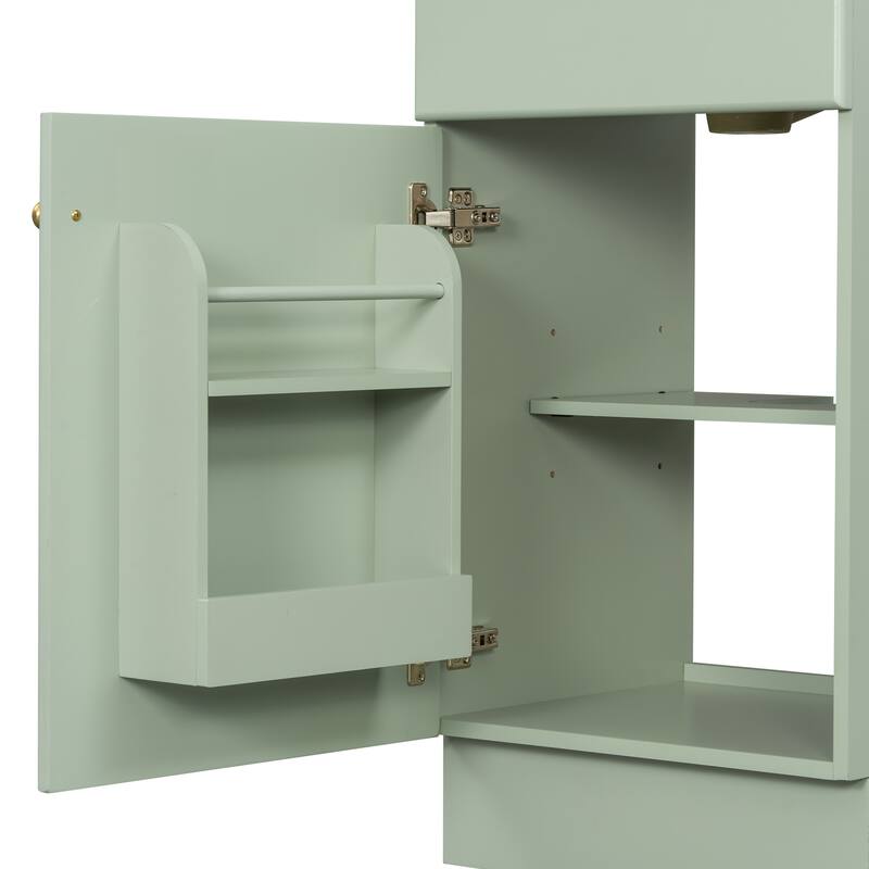 18" Small Bathroom Vanity with Ceramic Sink, Light Green Vanity Cabinet with Adjustable Shelf - 18 Inch