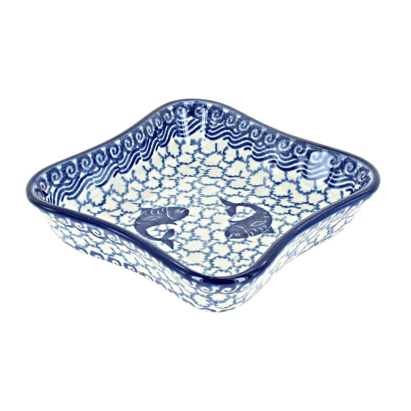 Blue Rose Polish Pottery 630 Ceramika Artystyczna Small Square Dish - Mosaic Beach