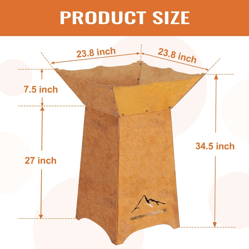 Aoodor 24" Rustic Corten Steel Fire Pit with 27" Stand, Rust Patina Finish, Detachable Wood-Burning Fire Bowl - N/A