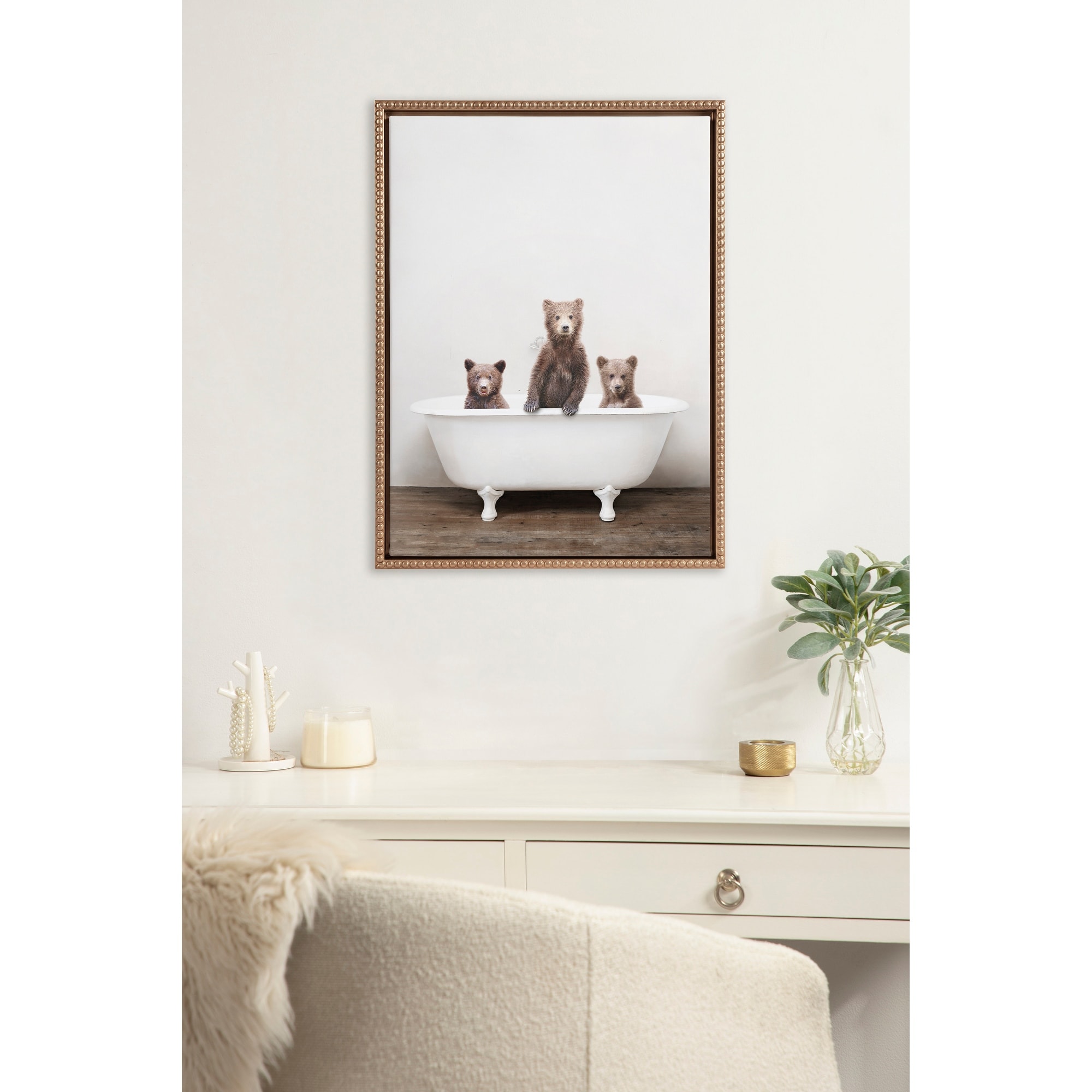 Sylvie Beaded 3 Little Bears in Vintage Bathtub Canvas by Amy Peterson