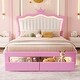 preview thumbnail 3 of 12, Full Size Upholstered Princess Bed Platform Bed with LED Lights,Crown Headboard,Drawer