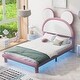 preview thumbnail 3 of 15, Upholstered Platform Bed with Cartoon Ears Shaped Headboard and LED