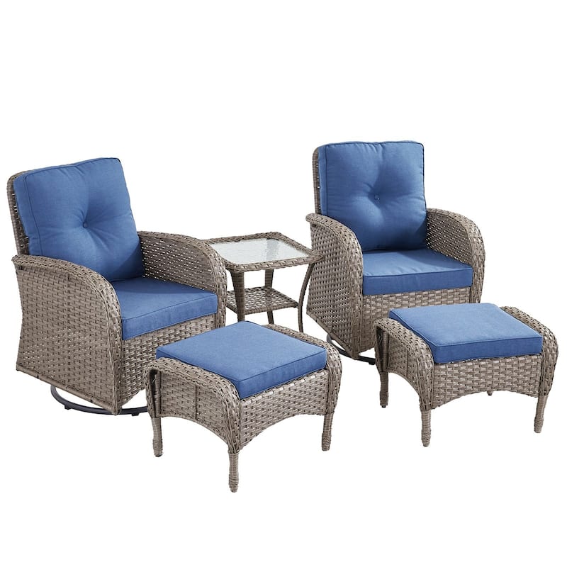 Outdoor Swivel Chairs with Side Table and Ottomans