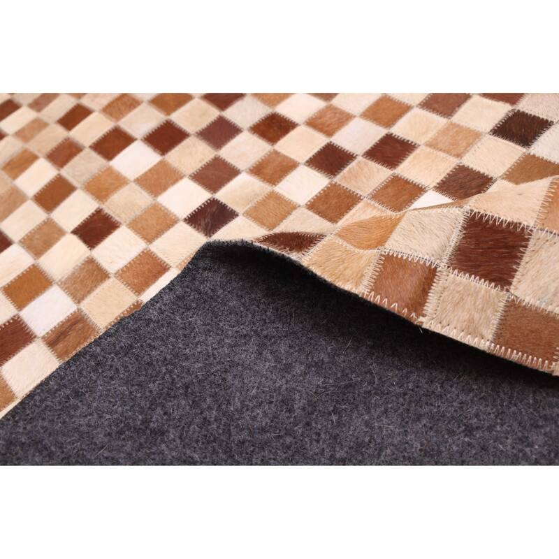 ECARPETGALLERY Handmade Cowhide Patchwork Brown Leather Rug - 5'0 x 5'0