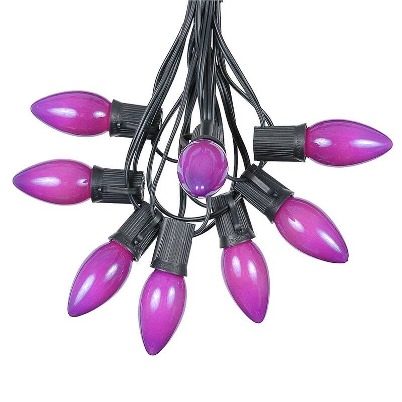25 Foot C9 Ceramic Christmas Light Set, Hanging String Lights, Black Wire - Purple