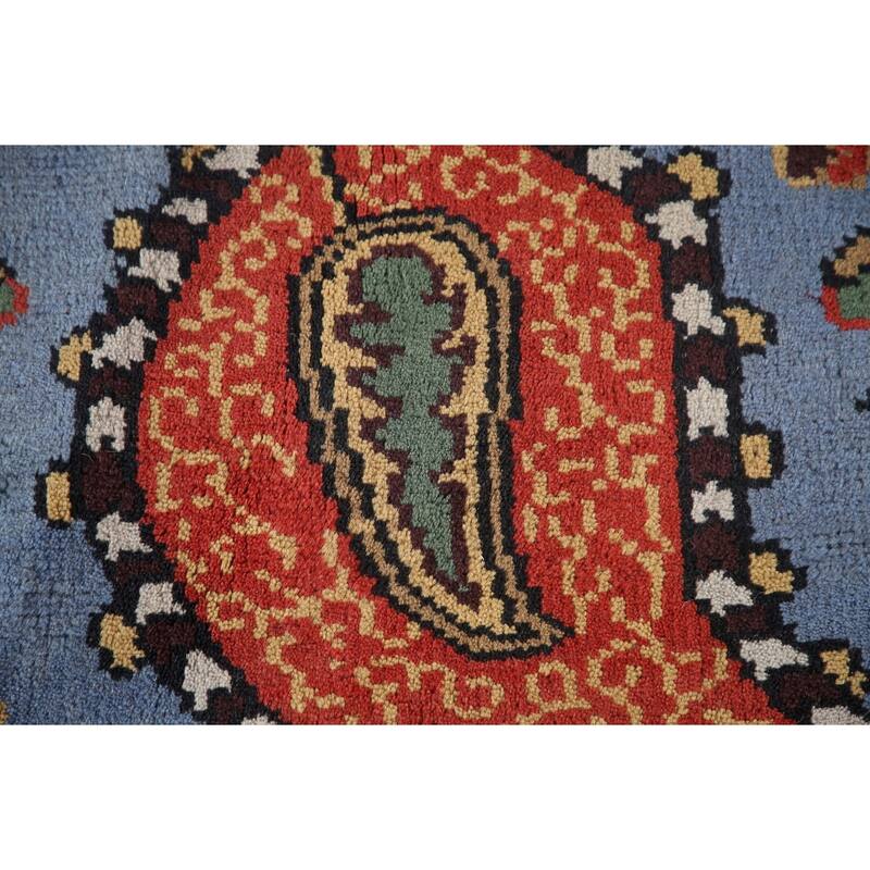 Blue Paisley Kazak Oriental Area Rug Wool Carpet - 7'10"x 10'2"