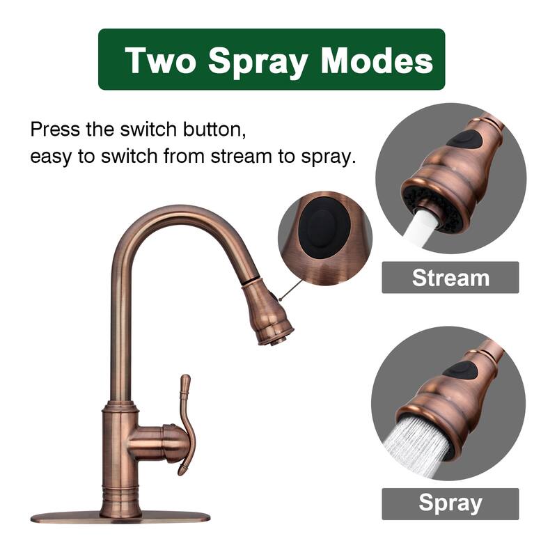 Copper Kitchen Faucet with Single Level handle and Pull Down Sprayer