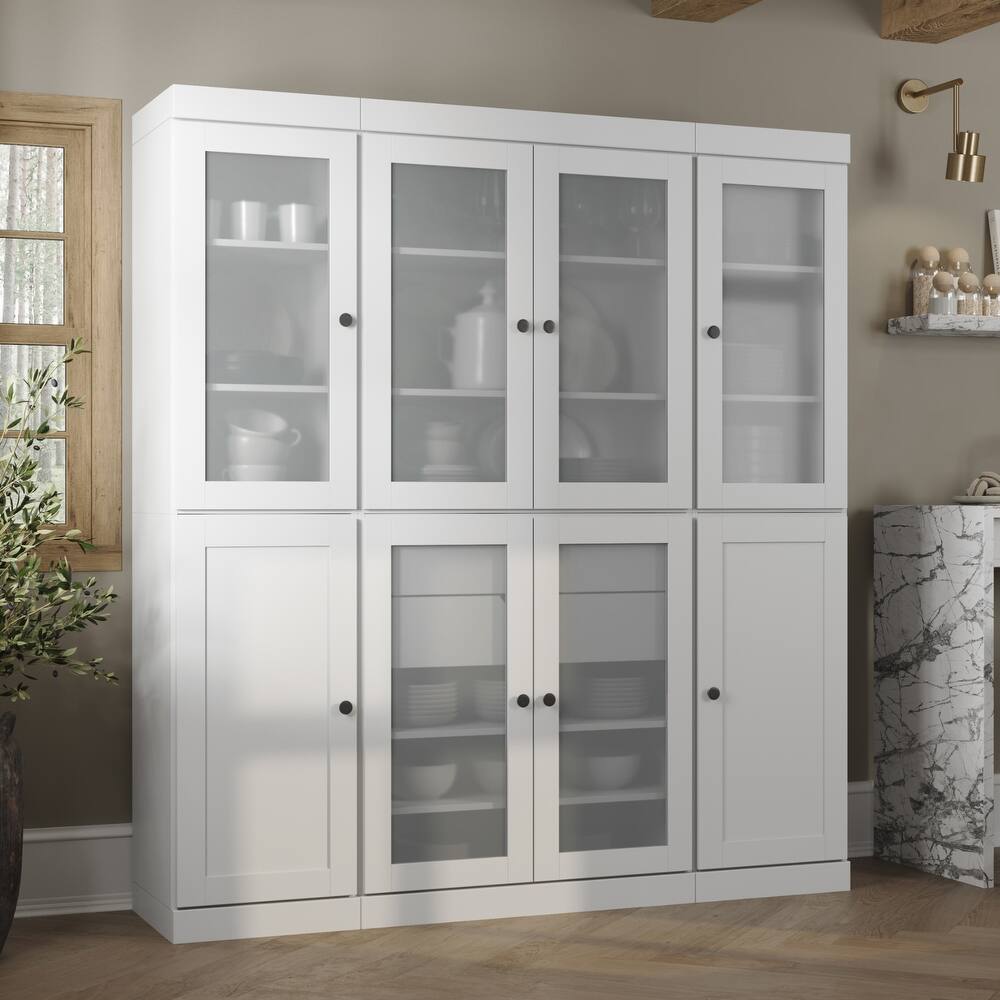 Palace Imports 100% Solid Wood 65" Pantry Cabinet with Frosted Glass, Shaker Doors, 2-Drawers and Adjustable Shelves