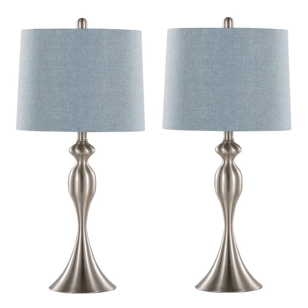 Ashland 27" Contemporary Metal Table Lamp in Brushed Nickel with Light Blue Linen Shade from Grandview Gallery by - Set of 2