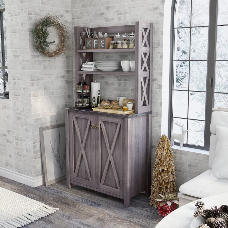 Figg Rustic Wood Multi-shelf Microwave Cabinet by Furniture of America - Distressed Grey
