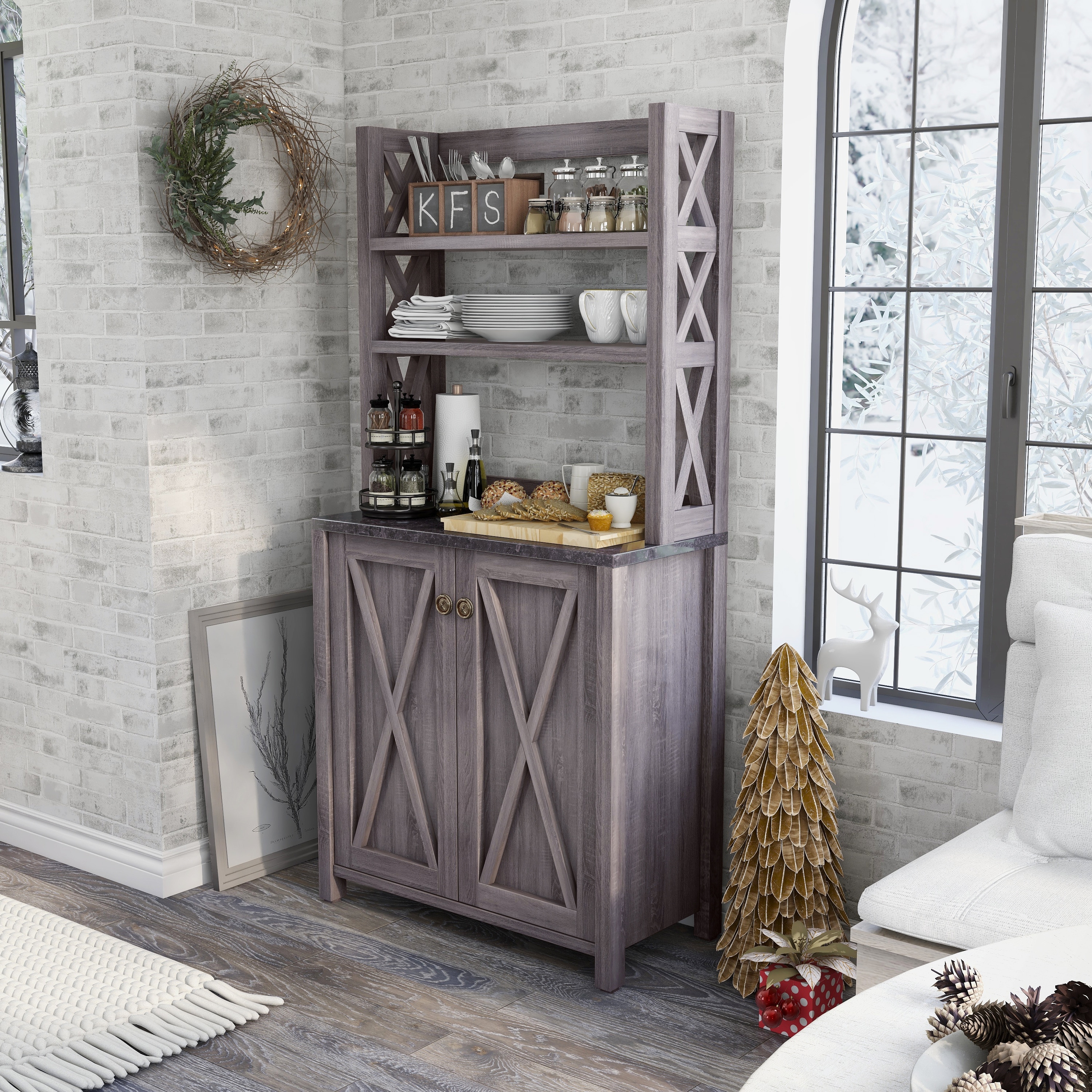 Furniture of America Figg Rustic Wood Multi-shelf Microwave Cabinet