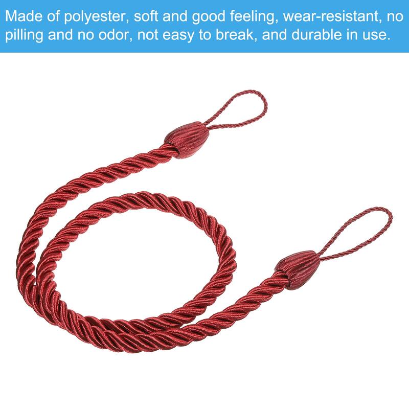 6pcs Curtain Tiebacks Ropes, Decorative Tie Backs with Hooks & Bolts