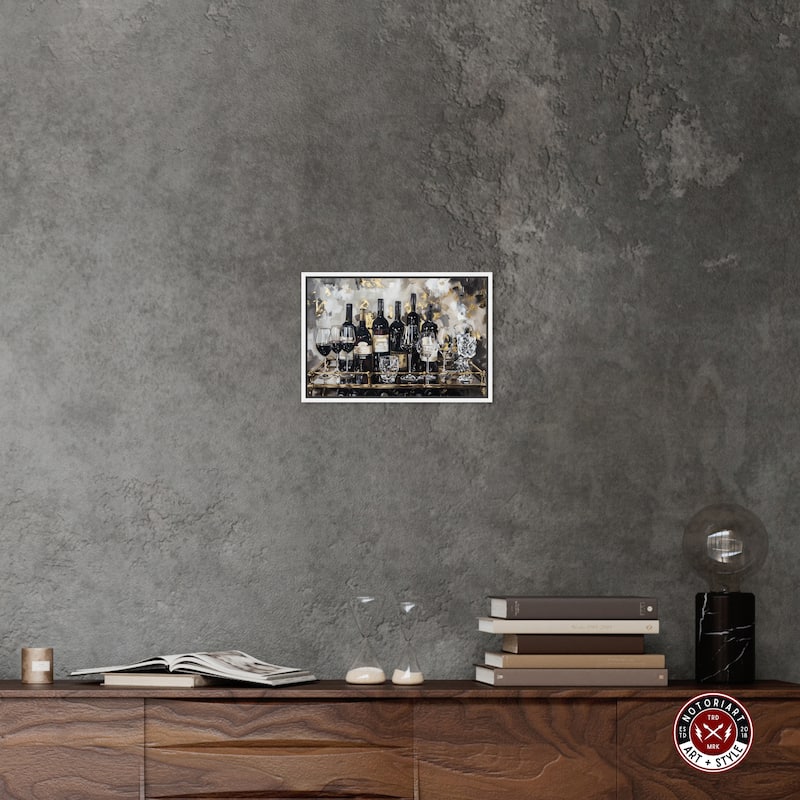 Notoriart Now Serving Champagne Framed Bar Cart Art For Men