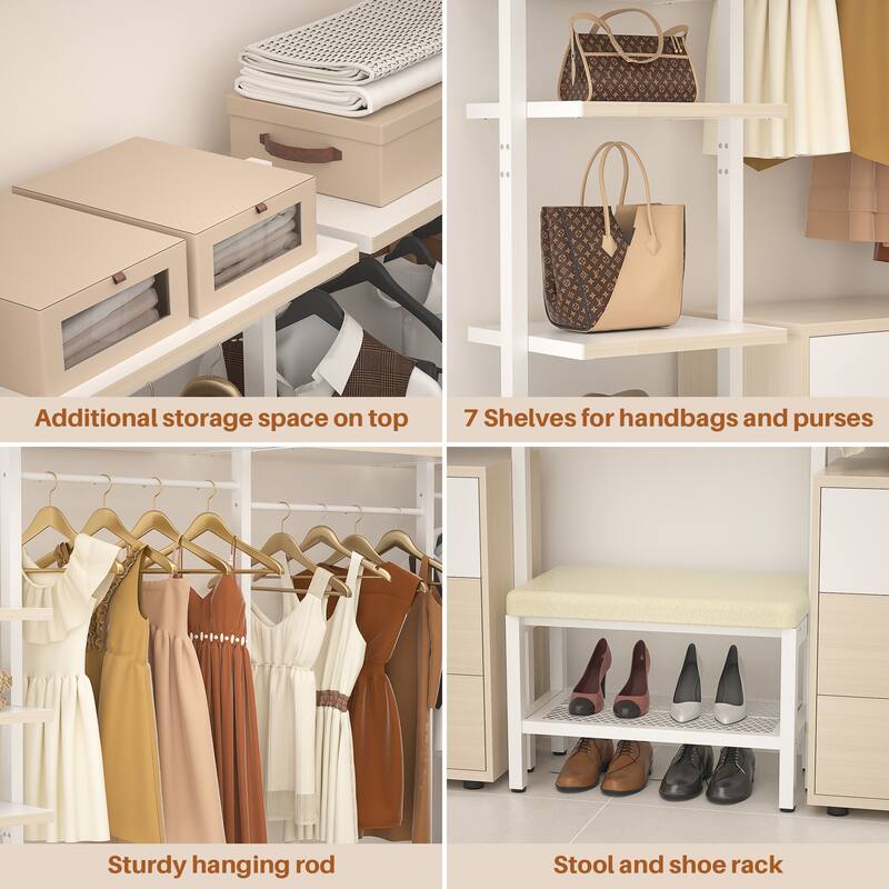 96'' Closet Organizer System with 6 Drawers, Clothing Rack Wardrobe Closet Garment Rack for Walk In Closets