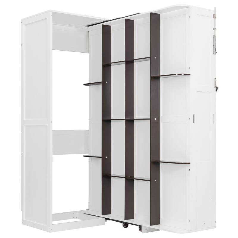 360° Rotating Queen Murphy Bed Cabinet with 14-Shelf Hidden Bookcase by Harper&Bright Designs