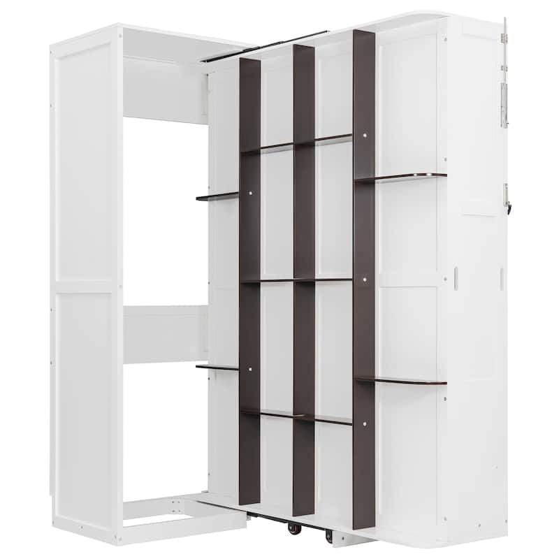 Queen Murphy Bed 360° Rotating Hidden Storage Racks Cabinet Wall Bed