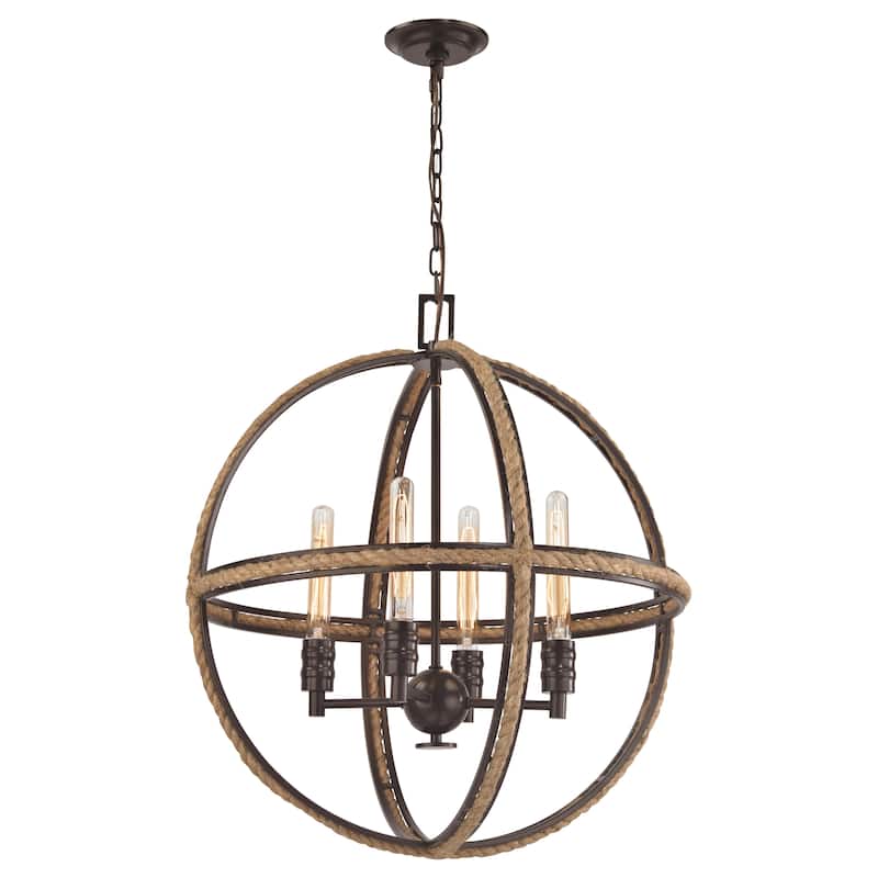Natural Rope 24-inch Wide 4-Light Chandelier in Oil Rubbed Bronze