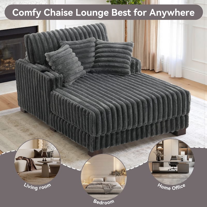 41.7" W Upholstered Plush Corduroy Chaise Lounge withe Pillows