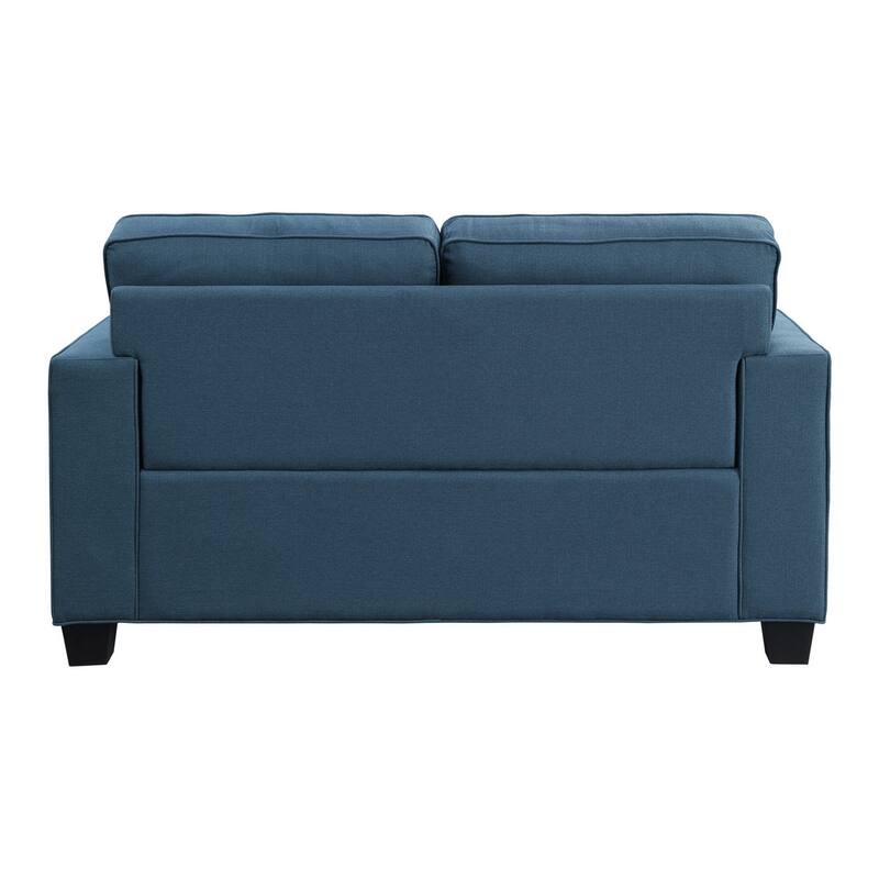 Eoin 62 Inch Loveseat, Blue Polyester, Soft Foam Cushioning, Solid Wood
