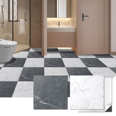 Art3d 12'' x 12'' Peel and Stick Vinyl Floor Tiles,Self Adhesive Flooring,30 Sq. Ft, Black & White Marble (15 Tiles per Color)