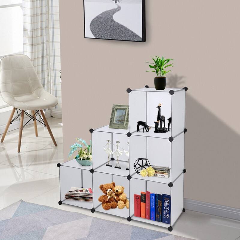 6-Cube Grid Wire Storage Shelves DIY Closet Organizer Cabinet,White - White