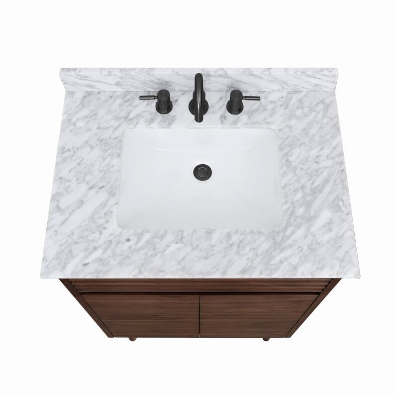 Avanity Carina Bathroom Vanity in Coffee Teak with Carrara White Marble Top