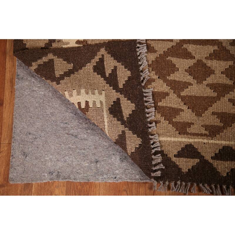 Brown Kilim Reversible Area Rug Flat-weave Wool Foyer Carpet - 3'2" x 5'3"