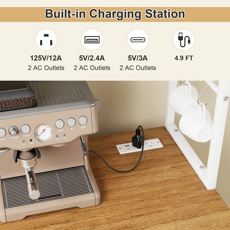 Gymax Sideboard Buffet Cabinet w/ LED Lights 55'' Coffee Table w/