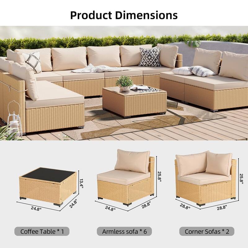 Patio Watcher 9-Piece Yellow Wicker Patio Conversation Set with Cushions