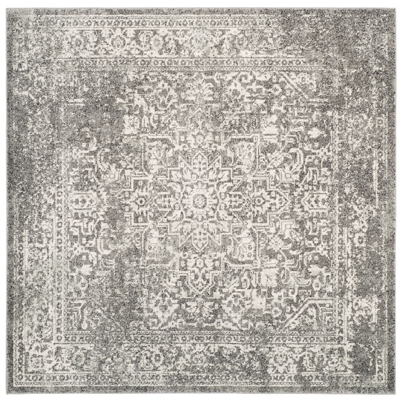 SAFAVIEH Evoke Quinn Vintage Distressed Rug - 9' x 9' Square - Grey/Ivory