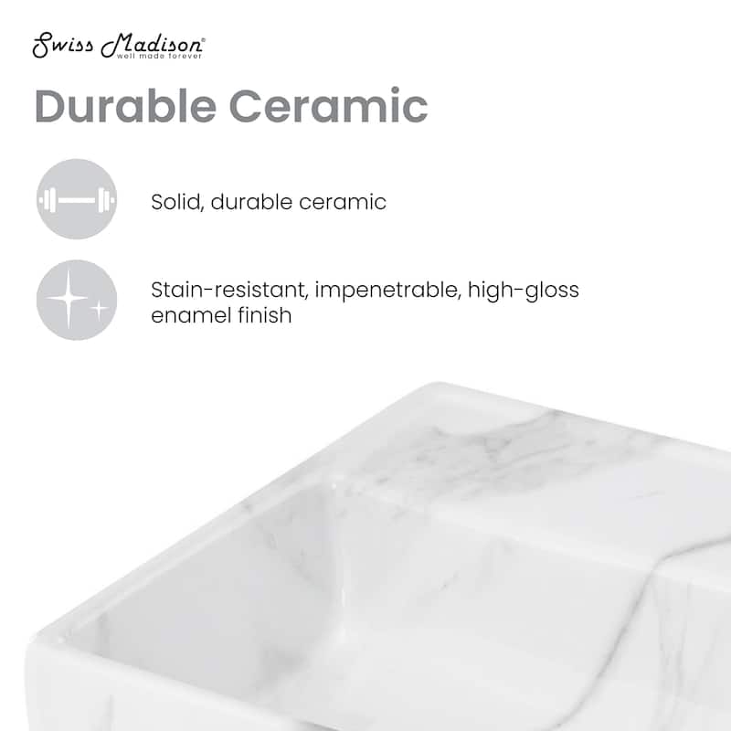 Claire 22" Rectangle Wall-Mount Bathroom Sink In White Marble - 22.05" x 12.4" 5.3"