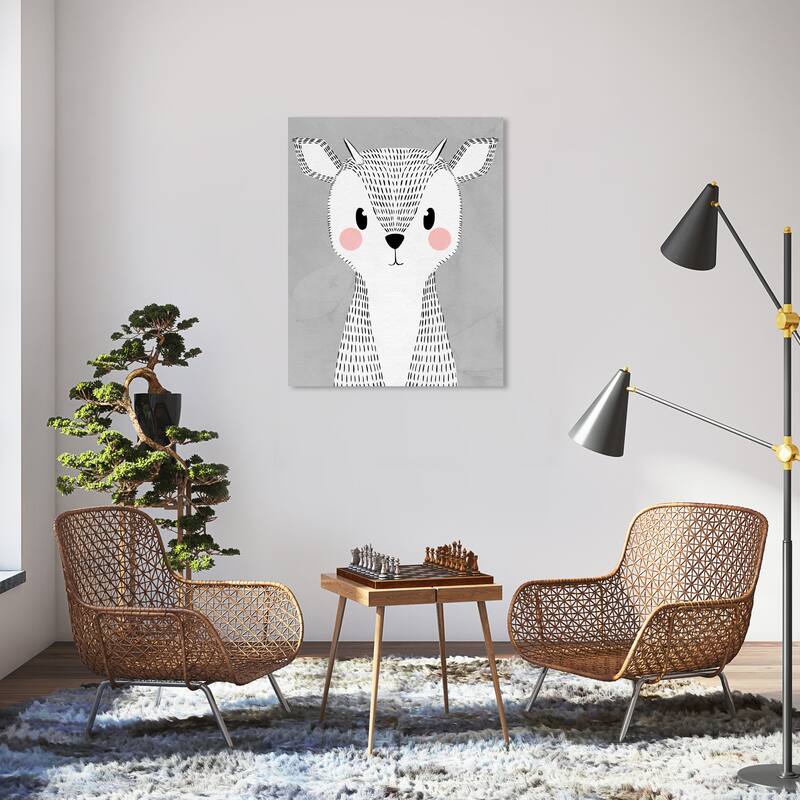 Wynwood Studio Canvas Animals Crosshatch Deer White and Modern & Contemporary Wall Art Canvas Print - 36 x 30