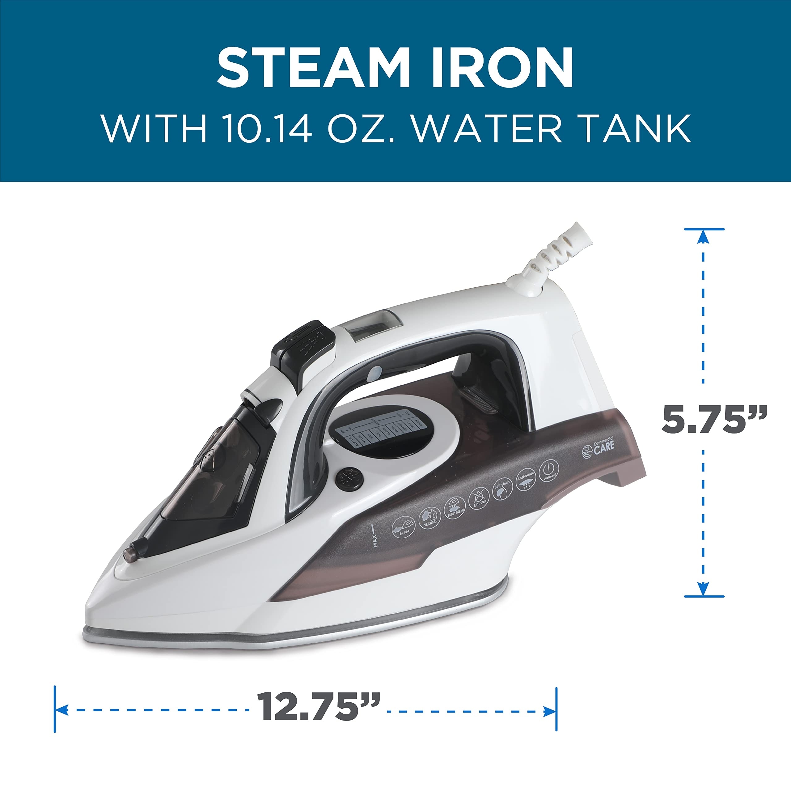 Commercial Care Steam Iron 1600 Watts Steamer for Clothes Self Cleaning Portable Iron