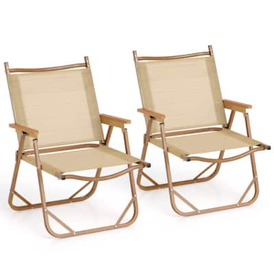 Beige Fabric Aluminum Folding Camping Chairs Set of 2 with Ergonomic Design