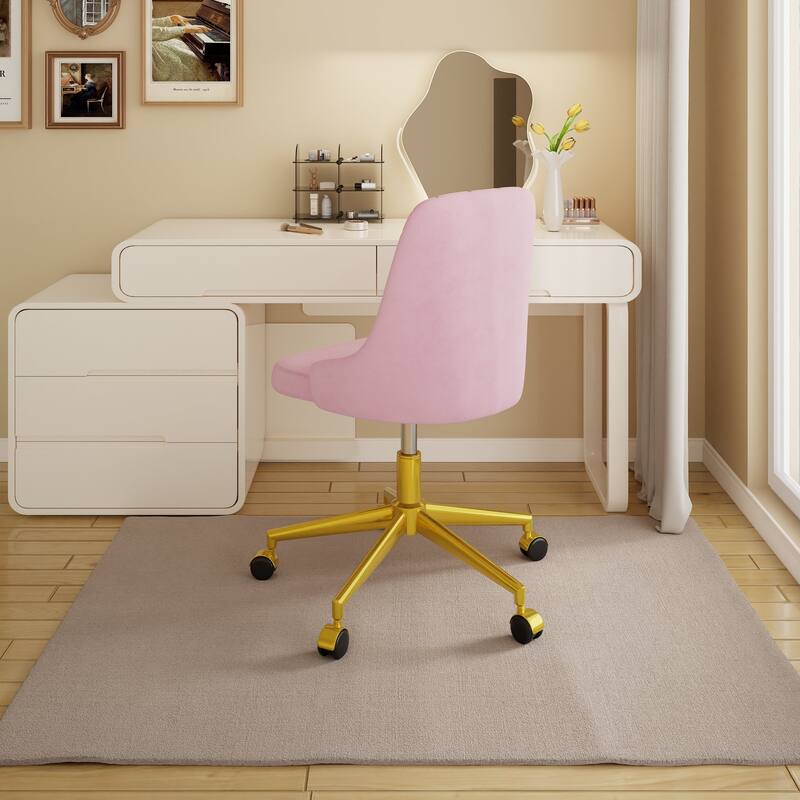 Javlergo Velvet Desk Chair with Height Adjustable Gold Base Swivel Office Chair for Office Living Room Bedroom Make Up