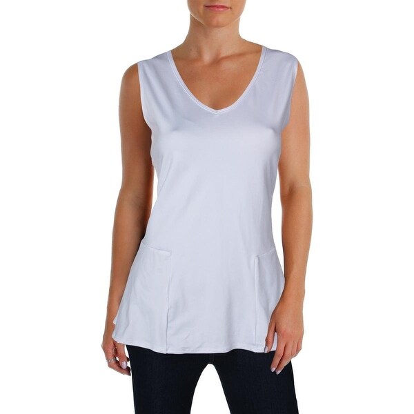 NY Collection White Women's Size Small S Solid V-Neck Peplum Knit Top