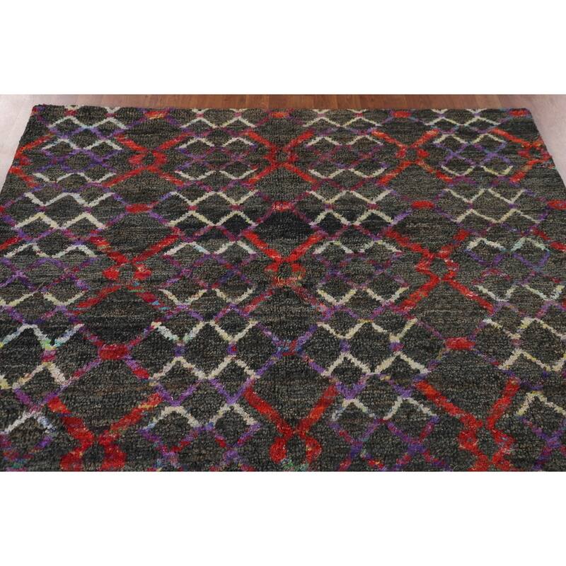 All-Over Trellis Moroccan Indian Area Rug Handmade Jute Carpet - 5'6"x 8'7"