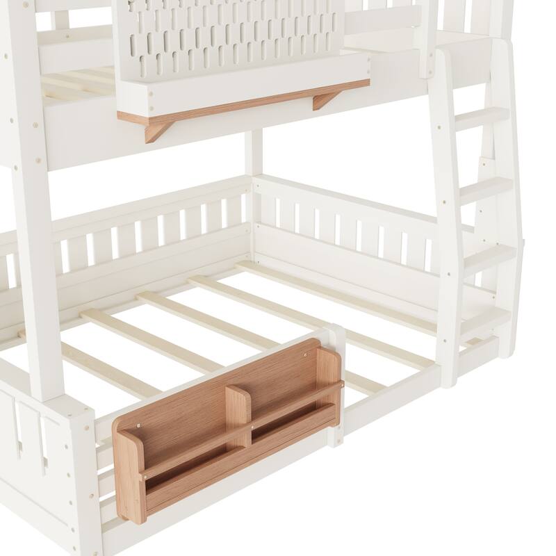 Wooden Bunk Bed of 3 Kinds Size with Pegboard, Bookshelf and Guardrails, Detachable Bunk Bed Convertible 2 Platform Beds