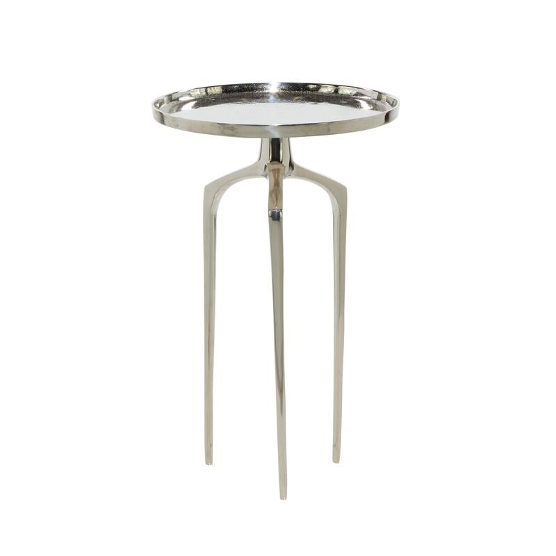 Silver Aluminum Metal Slim Tray Top Accent Table with Tripod Legs