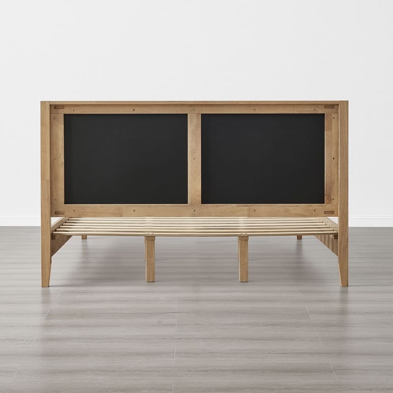 Spruce & Spring Modern Bouclé Platform Bed with Upholstered Headboard & Solid Wood Frame