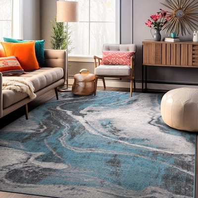 World Rug Gallery Distressed Contemporary Abstract Watercolor Area Rug