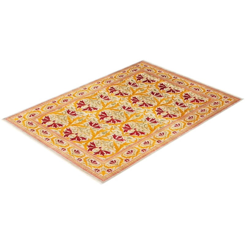 Overton Hand Knotted Wool Vintage Inspired Modern Contemporary Arts & Crafts Ivory Area Rug - 6' 4" x 9' 2"