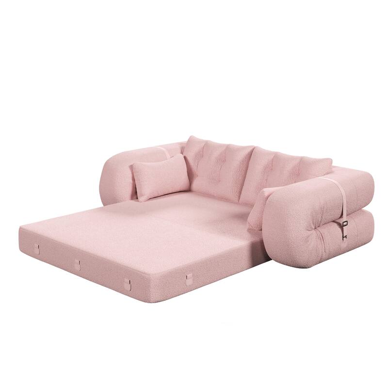 78.7" Multi-Functional Foldable Sofa Bed, 3-in-1 Teddy Fabric Foam Sleeper Couch for Relaxation and Seating