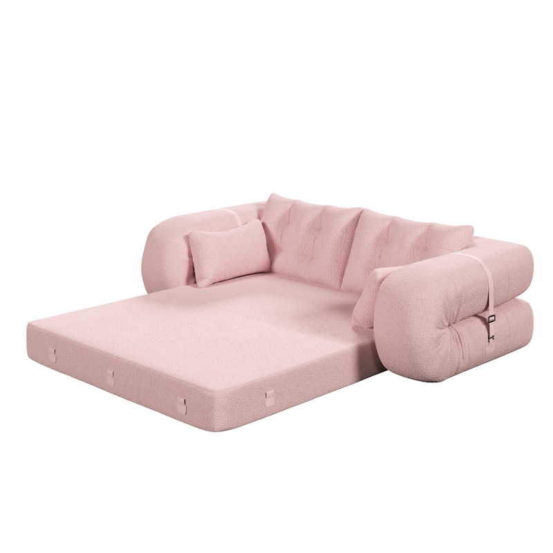 Homy Casa 71.7" Teddy Fabric Convertible Sofa Bed, 3-in-1 Multi-Functional Futon Couch, Living Room Bed, Christmas Gift