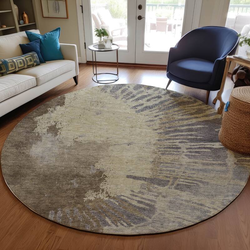 Machine Washable Indoor/ Outdoor Chantille Modern Burst Rug - Brown - 8' x 8'