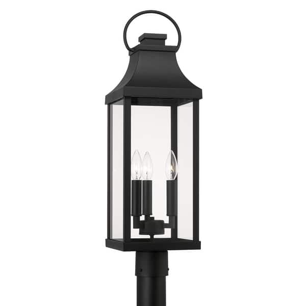 slide 2 of 7, 3-light Outdoor Post-Lantern w/ Clear Glass Black