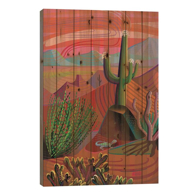 Gila River Desert Sunset Print On Wood by Charles Harker - Multi-Color - 26x18x1.5