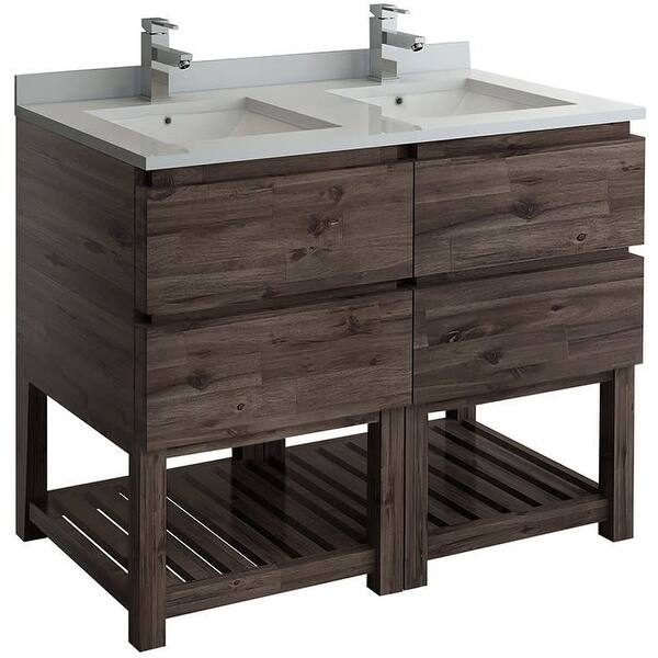 Shop Black Friday Deals On Fresca Fcb31 2424 Fs U Formosa 48 Free Standing Double Basin Vanity Acacia Wood Countertop White Overstock 32337848